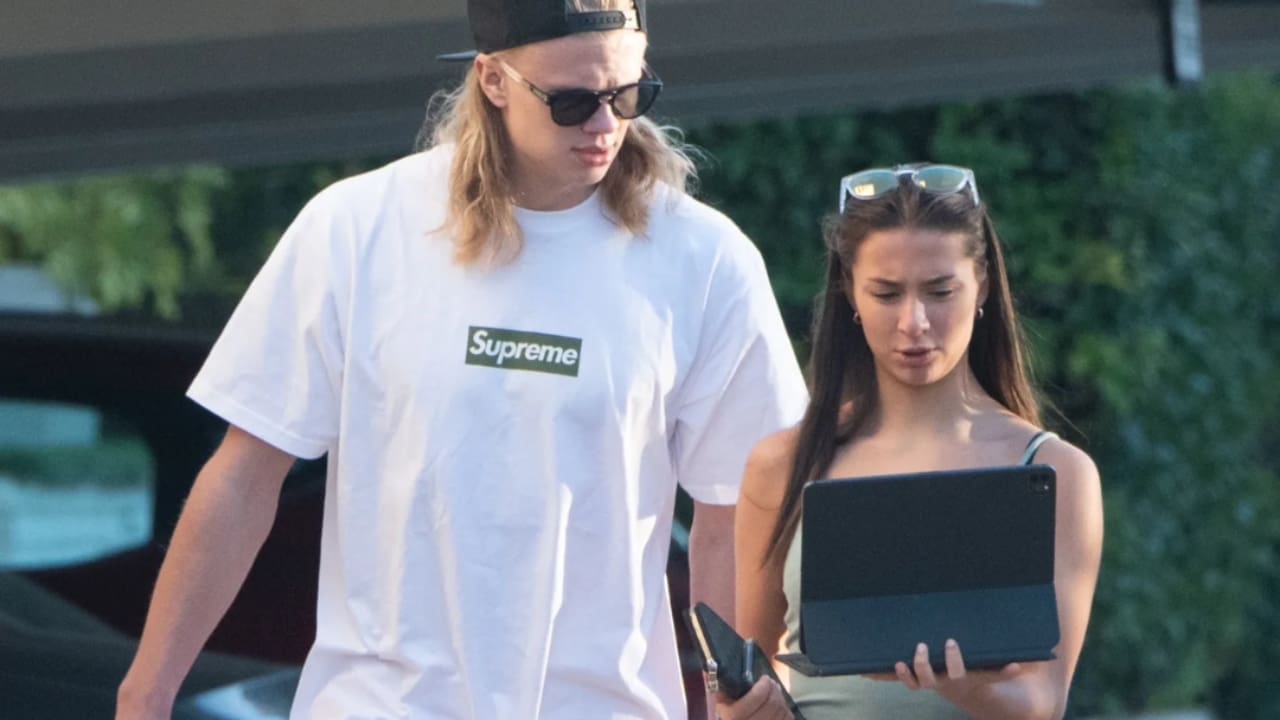 Erling Haaland with his girlfriend Isabel Haugseng Johansen