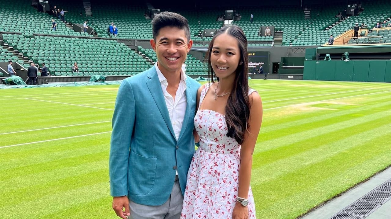 Collin Morikawa with his wife Katherine Zhu