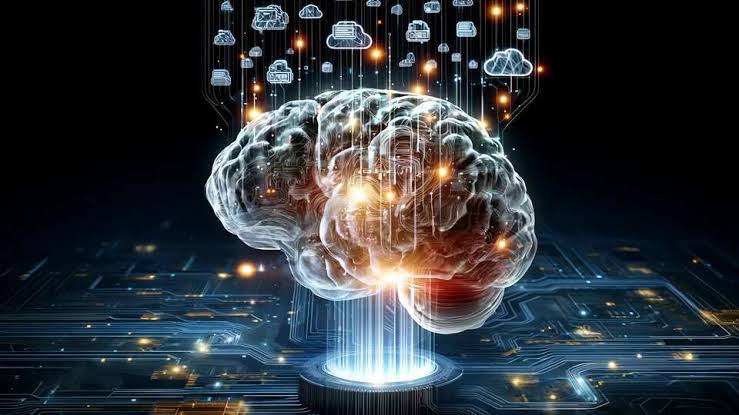 digital brain emitting data streams connected to smartphone displaying sports stats digital brain emitting data streams connected to smartphone displaying sports stats